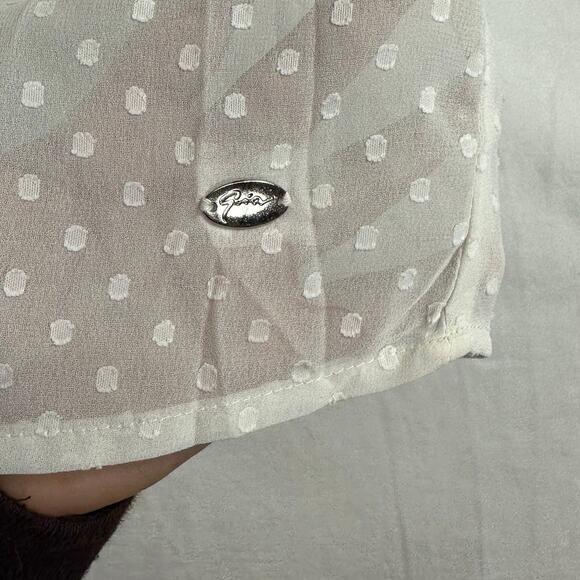 GIA Boho Top XXL White Oversized Sheer Floral Print Peasant Plus Flutter Tassel - Picture 13 of 16